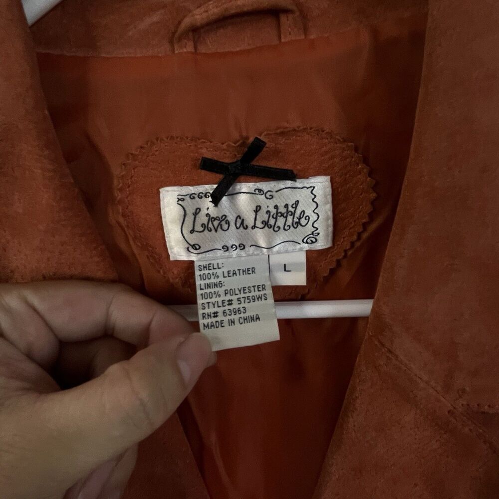Live A Little Orange Genuine Leather Suede Jacket Large - Picture 3 of 9